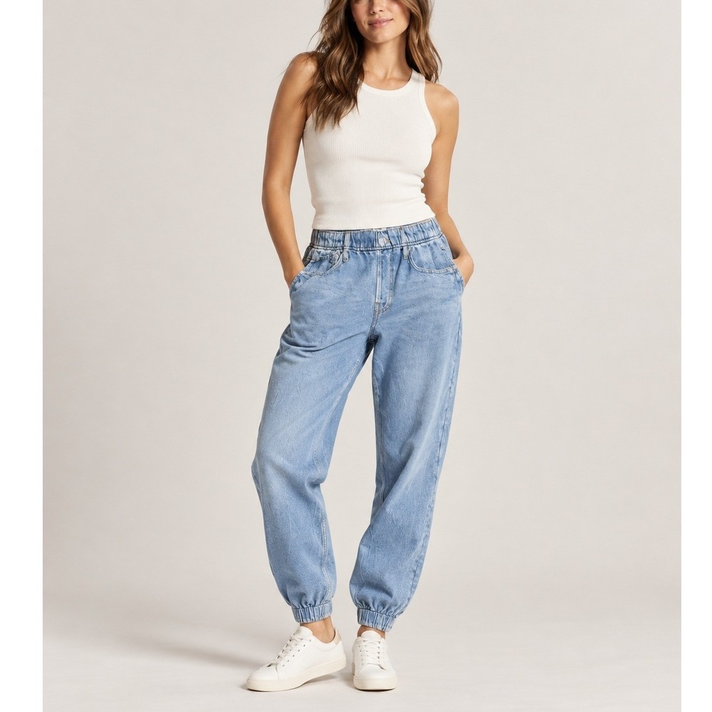 Rag & Bone Miramar Jogger Women Small Blue Denim Print Terry Sweatpants Relaxed